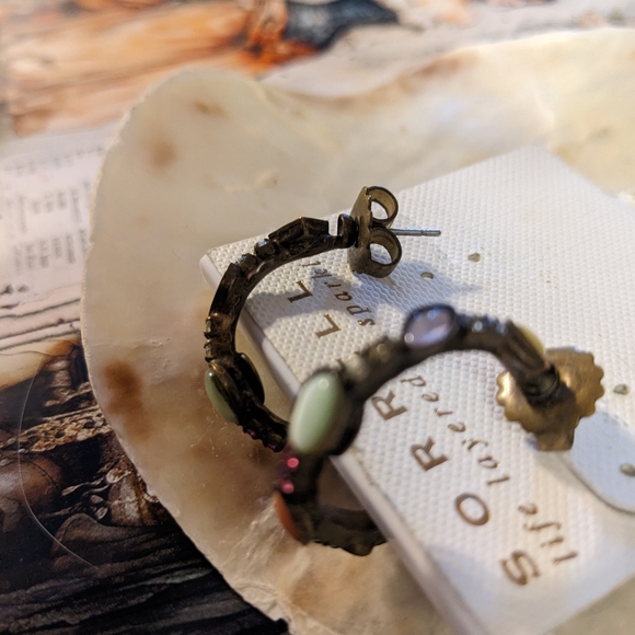 Sorrelli Multicolor with Green Stones Hoop Earrings - Picture 2 of 4